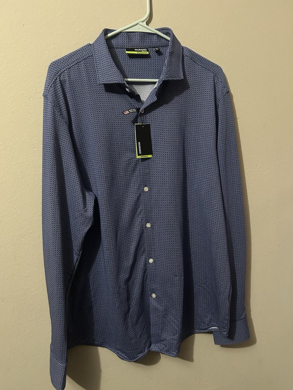 Murano Performance Men’s XL Slim Fit Blue Geometric Stretch Long Sleeve Shirt